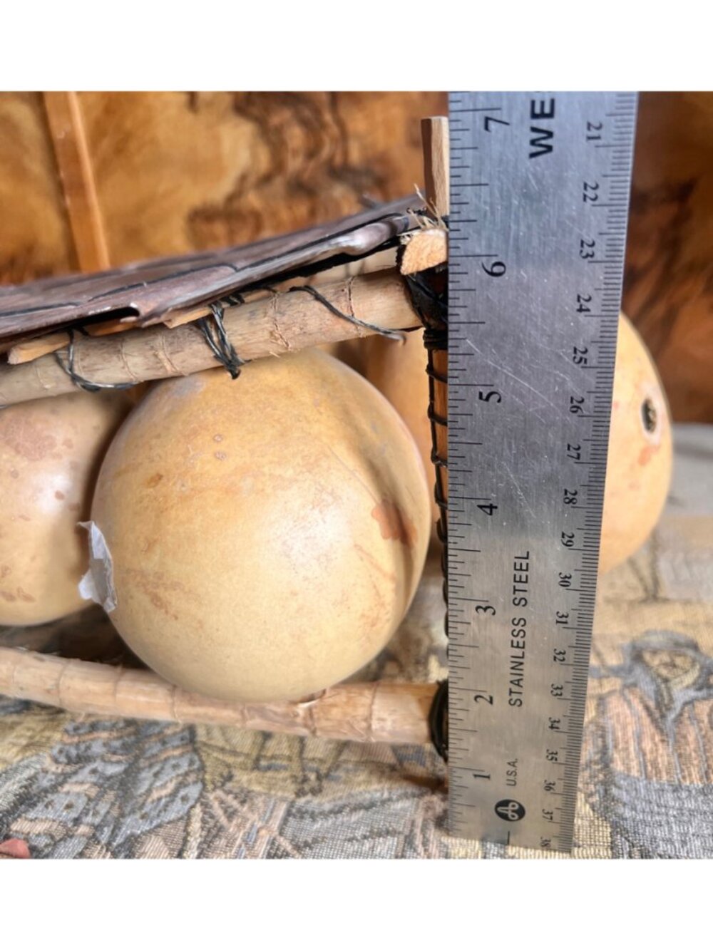 African Gourd Resonator Metallophone Metal Keys Wooden Frame 1950-1975 - Picture 12 of 13